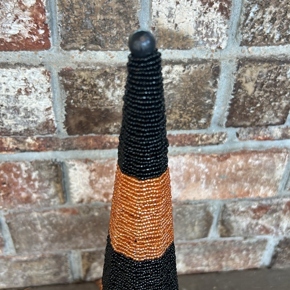 Beaded Halloween orange and black witch hat decor spider detail 15 in tall - Picture 3 of 10